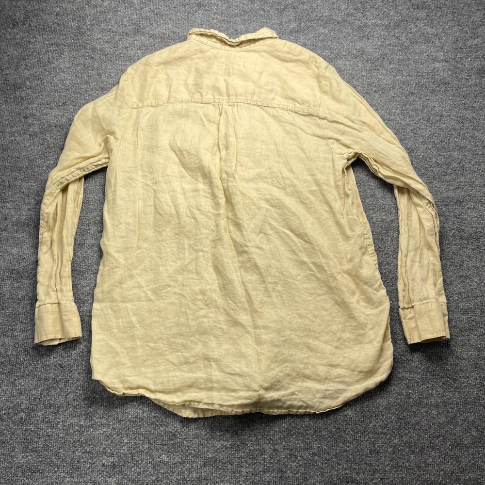 Gap Boyfriend Shirt Mens Medium Yellow 100% Linen Long Sleeve Button Down Pocket - Picture 6 of 6